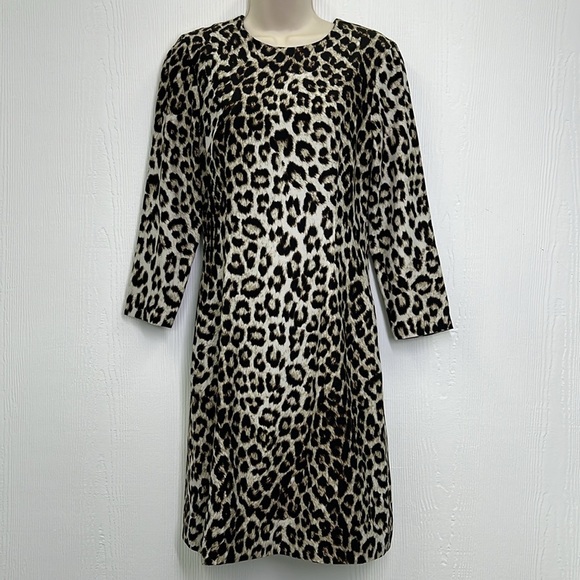 Rag & Bone - Leopard Brown & Creme Print 100% Silk 3/4 Sleeve Lined Dress SZ 4 - Picture 3 of 15